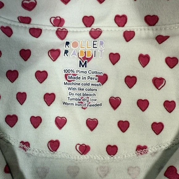 Roller Rabbit 100% Pima Cotton Hearts Polo Pajama Top in Pink Size Medium - Picture 4 of 7